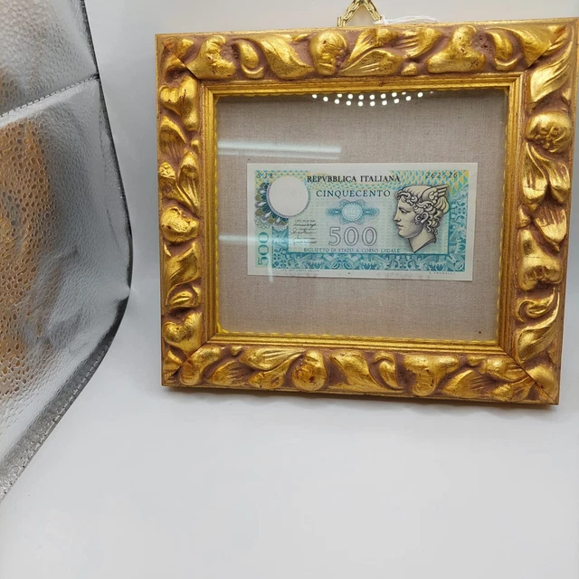 500 lire repubblica italiana, autentiche, quadro artigianale.