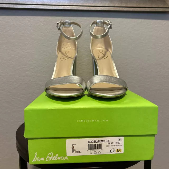 Sam Edelman Women’s Yaro Silver Leather Heels Size 8.5 NEW WITH BOX