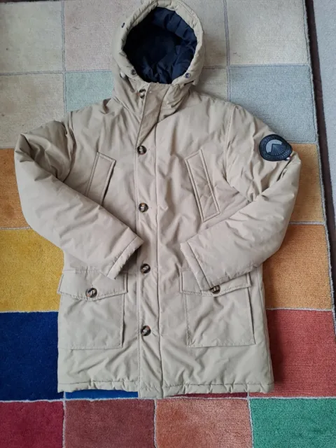 Superdry mens parka hooded jacket,beige,size small,excellent condition,used.