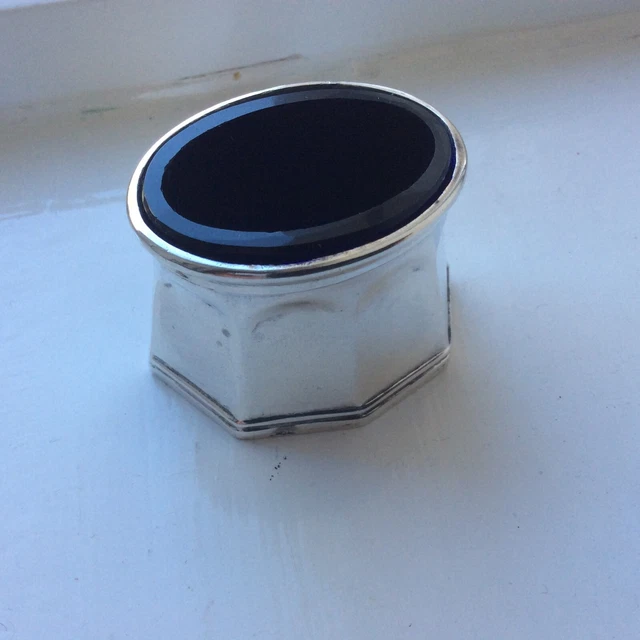 1916 Levi &  Salaman Sterling Silver Cellar With Blue Cobolt Linner.