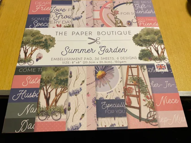 The Paper Boutique - Summer Garden Embellishment Pad - 8x8 36 Sheets - New