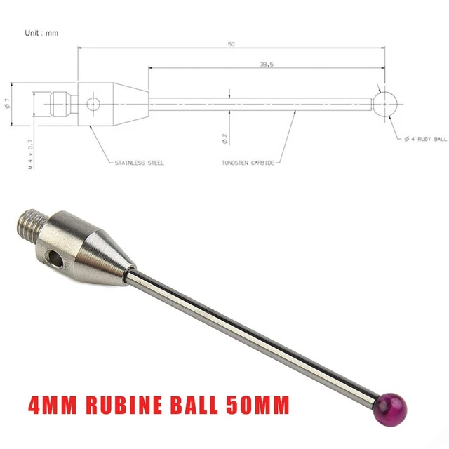 Touch Probe Styli M4 Thread 4mm Rubine Ball 50mm Long CMM Stylus A-5003-4799