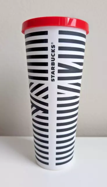 Starbucks zebra stripe black white matte tumbler cold cup beverage venti 24 oz