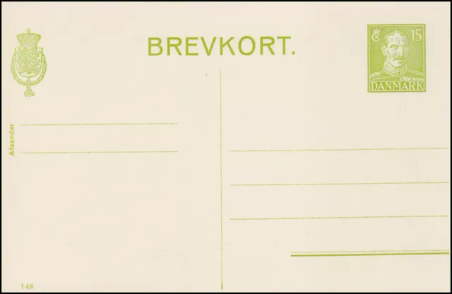 Dänemark Postkarte P 219 Christian X. 15 Öre, Kz. 148, **