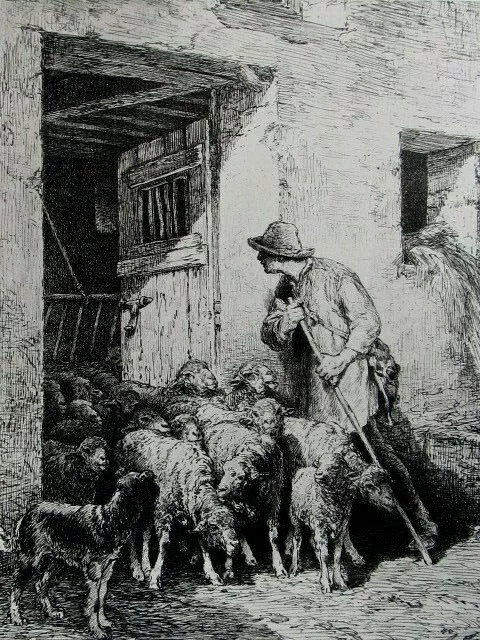 Charles Emile Jacque La exit du herpeau eau-forte 1897 print 525 copies