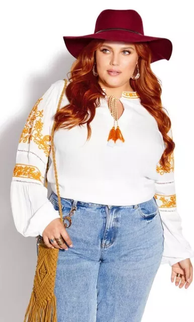 Starling Reine Plus Sized Embroidered Ivory Boho Tunic Top Size 2X NWT