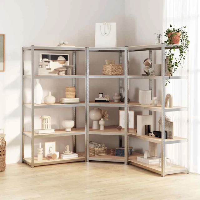 Vidaxl Scaffali 5 Ripiani 3 pz Argento in Acciaio e Legno Multistrato