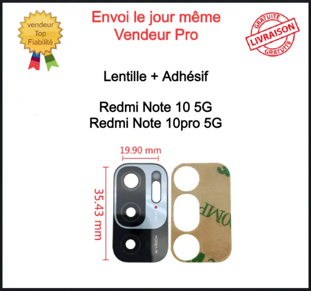 Lentille Vitre Arrière Caméra Verre Xiaomi Redmi Note 10 pro 5G Appareil Photo