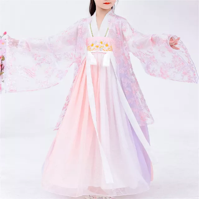 Abito carino per ragazze cinese trasparente tuta tang canapa ricamato costume da fata abito