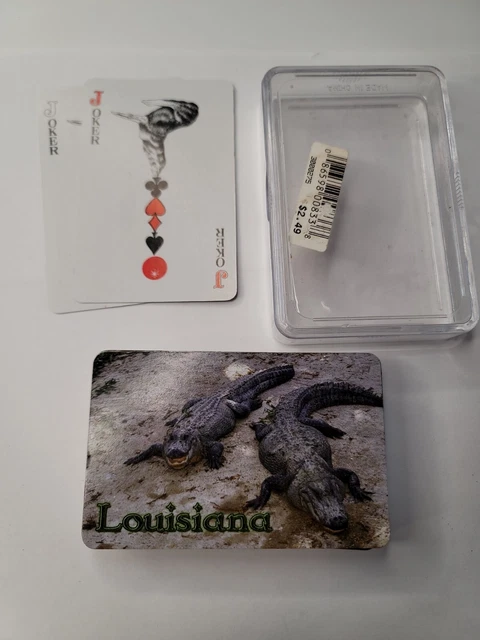 Souvenir Playing Cards Louisiana Plastic Case Circa 1990’s with Crocodiles VTG