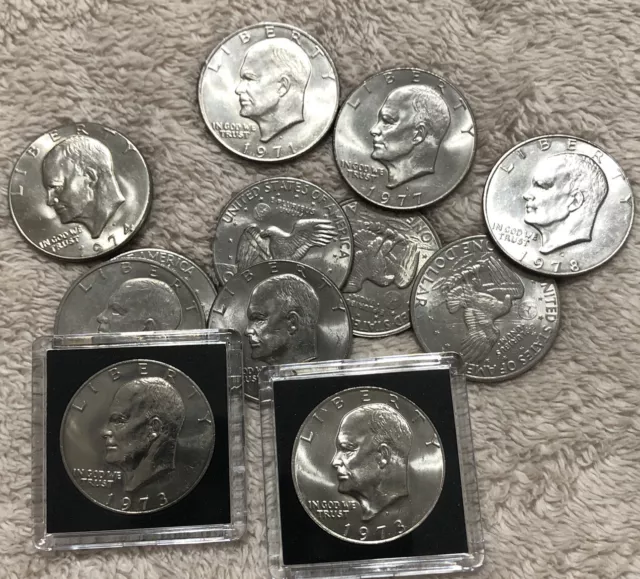 1971-1978 Eisenhower Ike Dollars 10 Plus 1973-P AU++ & 1973-D Au++ 12 Coin Total