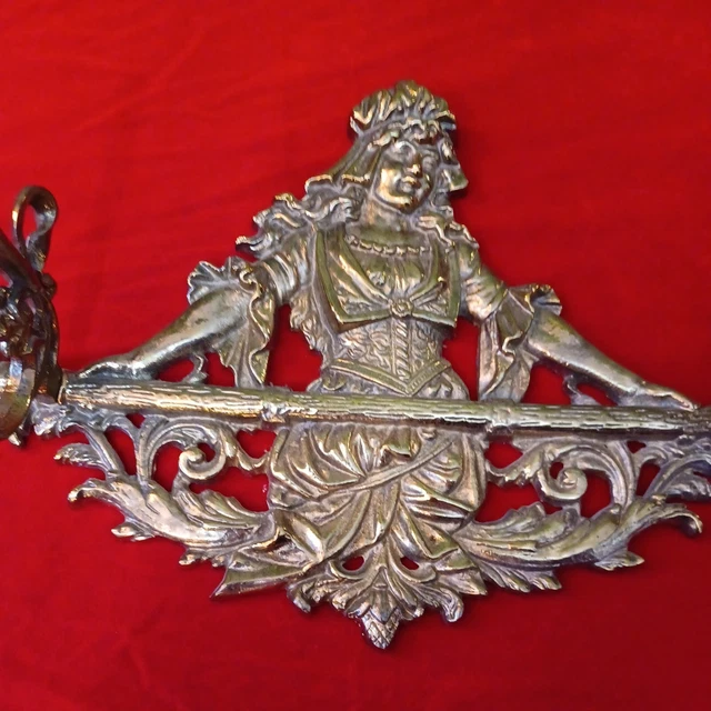 Vintage Maiden Lady 20th Century FrenchStyle Solid Brass Wall Hook Coat Hat Rack 3
