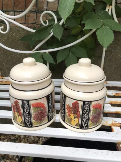 Pair of Amberglade Derbyshire Vintage Kitchen Ceramic Storage Jars With Lids