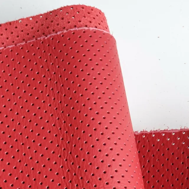 RED PERFORATED 100% LEATHER  OFF CUTS for FURNITURE or CAR REPAIRS