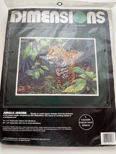 Jungle Jaguar Dimensions Crewel Embroidery Kit Big Cat Printed Design Vintage