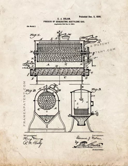 Process Of Generating Acetylene Gas Patent Print Old Look