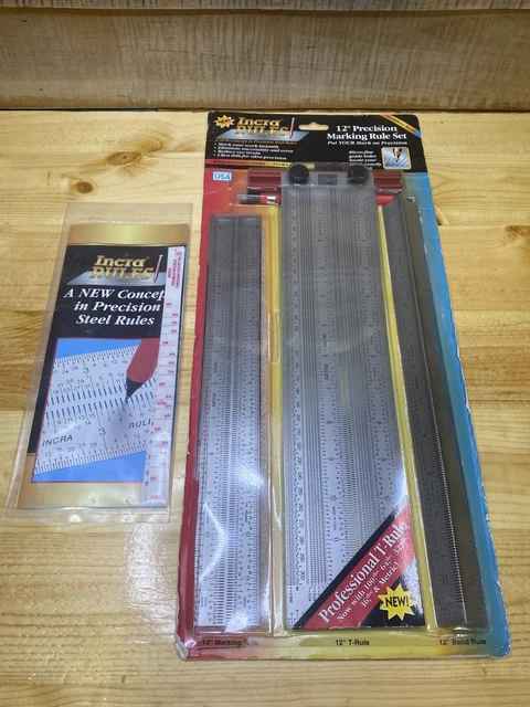 Incra Ruler VINTAGE INCRA RULES 12 in. Precision Marking Rule Set 4pc. W/dovetail ...