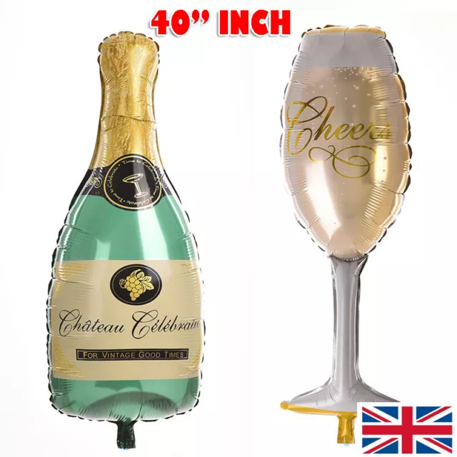 40" Champagne Glass and Bottle Foil Balloon Large Helium Wedding Birthday balons