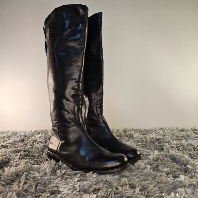 VINCE CAMUTO Womens Black Kadia Round Toe Block Heel Leather Riding Boot 9 1/2 M 2