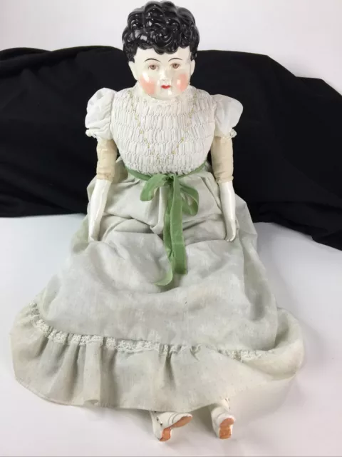 Antique? Porcelain Doll - Glazed head, hands, feet - cloth body 30"