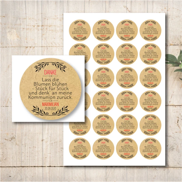 24 Aufkleber Sticker  Danke Blumensamen Taufe Hochzeit Kommunion Konfirmation