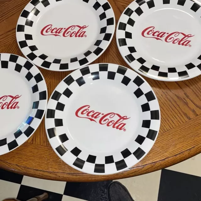 Set of 4 - 1996 Coca Cola Gibson Black & White Checkered 10.5" Dinner Plate