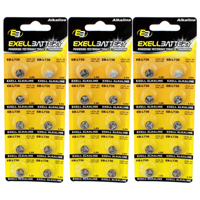 3pc 10pk Exell EB-L1131 Alkaline 1.5V Watch Battery Compatible with AG10 389