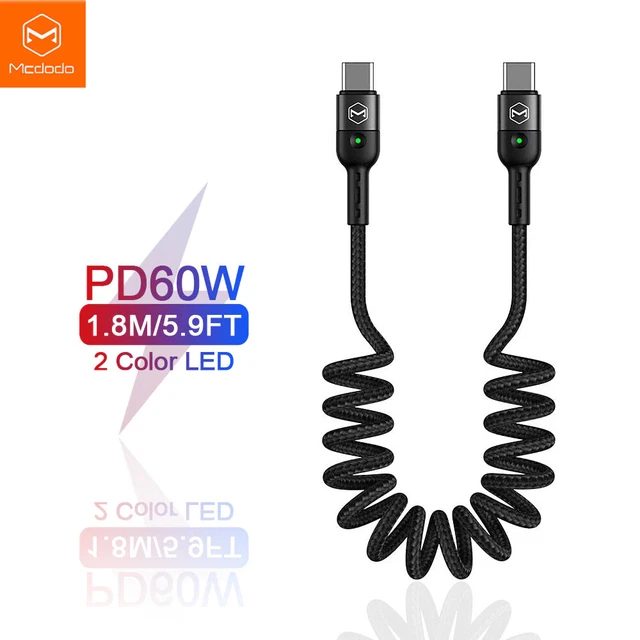 Mcdodo Spring Coil USB C to USB C Cable QC4.0 3A PD 60W Fast Charge Data. 1.8m