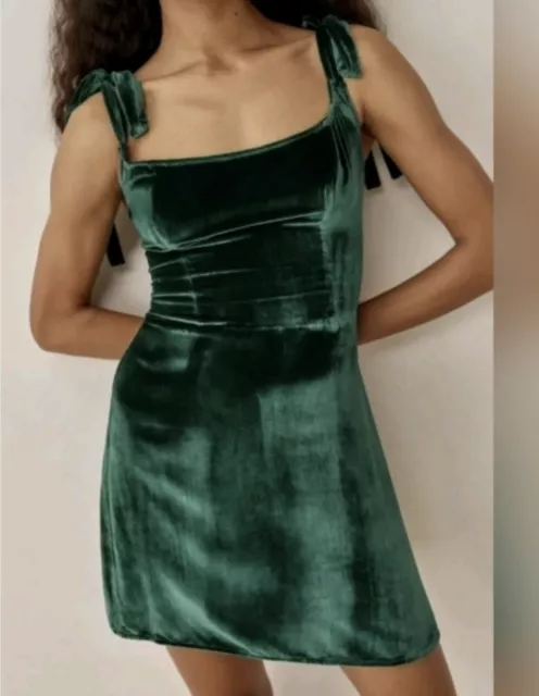 HOUSE OF HARLOW 1960 Green Velvet Mini Dress NWT SIZE XS Tie Shoulder