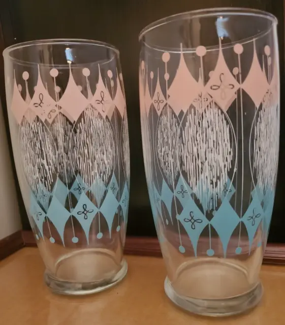 Vintage MCM Pink, White, and Turquoise Tumblers, Set of 2