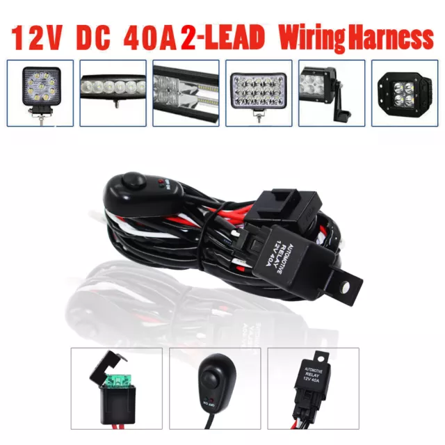12V HID Wiring Loom Harness Spot Work Driving light bar 40A Relay Switch kit LED