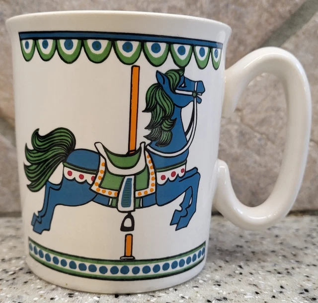 Blue Horse Carousel Vintage PFALTZGRAFF Pottery USA Coffee Mug  10 fl oz