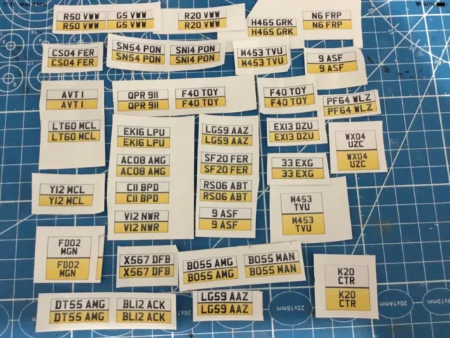 1/24 - 2 x Sets Custom Number Plates - Any Reg any Country - Self-adhesive