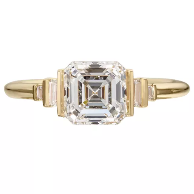 Engagement Ring 2.20 Ct IGI GIA Lab Created Asscher Cut Diamond 18k Yellow Gold