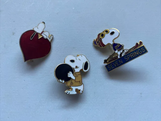 Snoopy Pins Lot Of 3 Ski Heart And Bowling