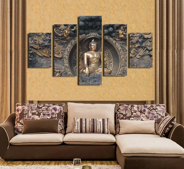 Buddha Statue Sculpture 5 Panel Canvas Print Wall Art