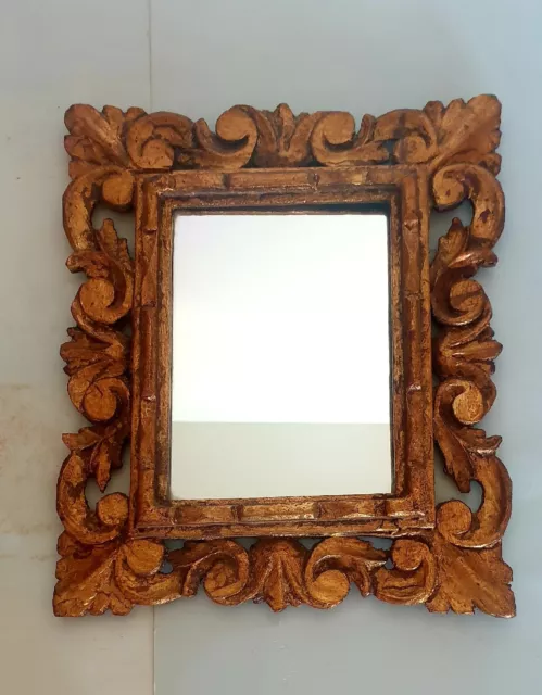 Miroir Bois Sculpté Dore Italien 70 Vintage