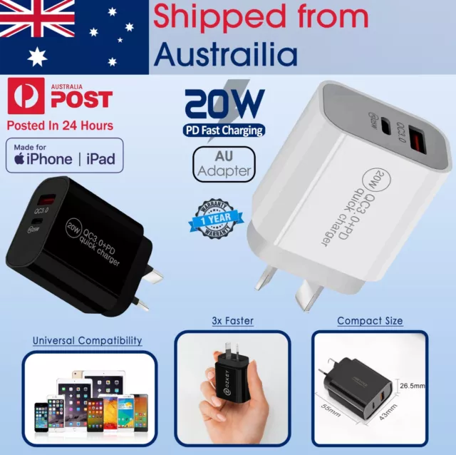 DUAL USB Wall Charger Fast PD Power Adapter Type C QC3.0 For Android iPhone iPad