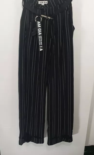 I AM GIA womens stripe black pants size XS