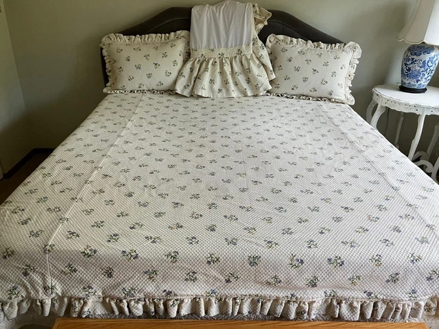 Vintage* Creamy Floral Waffle Cotton Full / Queen Duvet 4Pc. Set #331