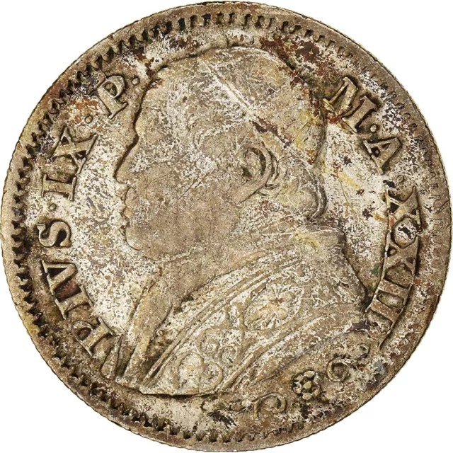 [#844444] Coin, ITALIAN STATES, PAPAL STATES, Pius IX, 10 Soldi, 50 Centesimi, 1