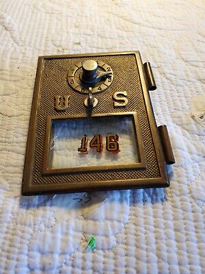 Vintage Brass U.S. Post Office Mail Box Door & Frame Dial Combination Lock # 146