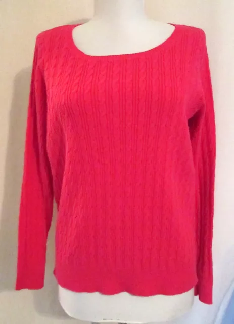 JCP Magenta PINK cable-knit scoop neck cotton/nylon sweater Petite Large * Nice