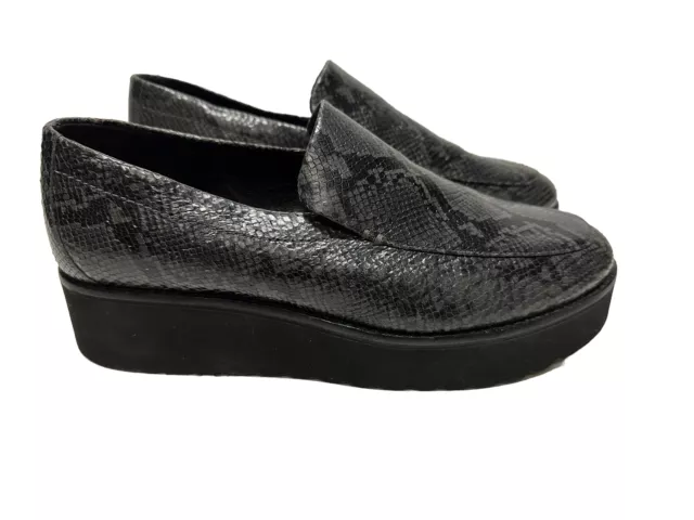 Vince Womens Zeta Platform Slip-On Loafers Leather Snakeskin Sz 8 Black/Gray EUC