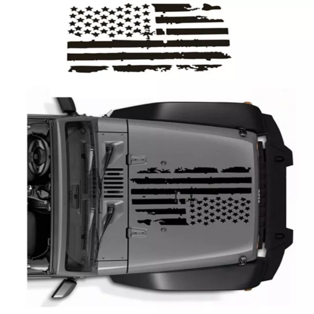 1PC DIY Black USA Flag Car Hood Decal Decor Sticker Waterproof For Jeep Wrangler