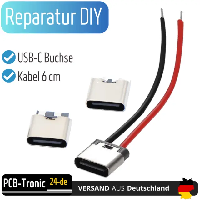 USB-C Buchse Typ-C 2 Pin mit Kabel Reparatur DIY Nachrüsten weiblich Lade Port