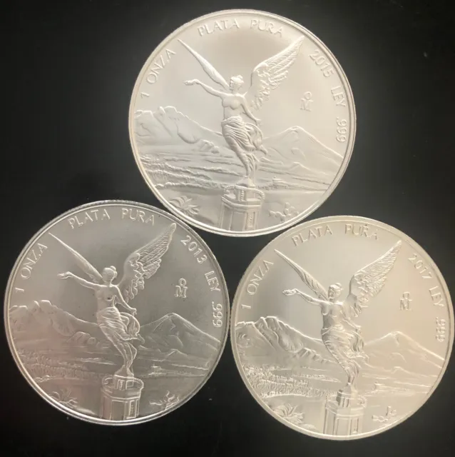 1 Each of 2013, 2015 and 2017 Mexican Libertad 1 ounce .999 (Total 3 ounces) ##4