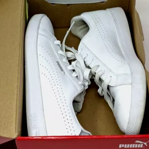 Puma Womens Smash Perforated Sneakers Size 8.5 White Leather with box 36623801
