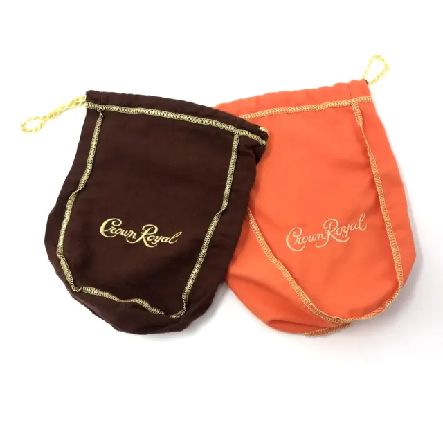 Royal Crown Fabric Drawstring Bags - Lot Of 2 - Orange & Brown