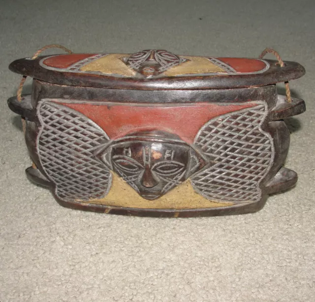 African Chokwe Luba Congo Songye Medicine Box Treasures Jewelry Container Mask